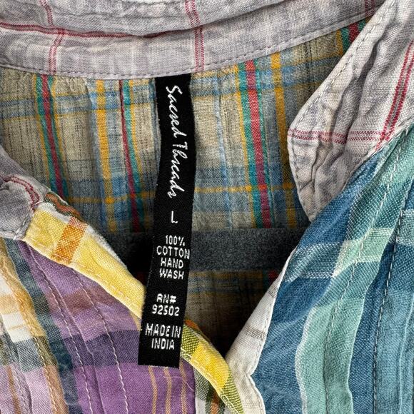 Sacred Threads Patchwork Pleated Blouse Womens Large Purple Pink White - Picture 9 of 11